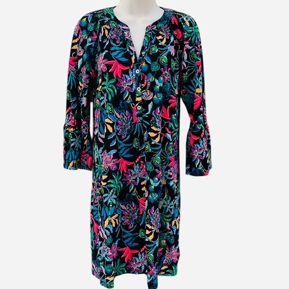 Lilly Pulitzer Norris 3/4 Sleeve Dress Onyx Paradise Glow S - Picture 4 of 10